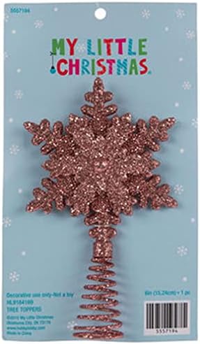 Glitter Snowflake Miniature Christmas Tree Topper - 6 Inches (Rose Pink)