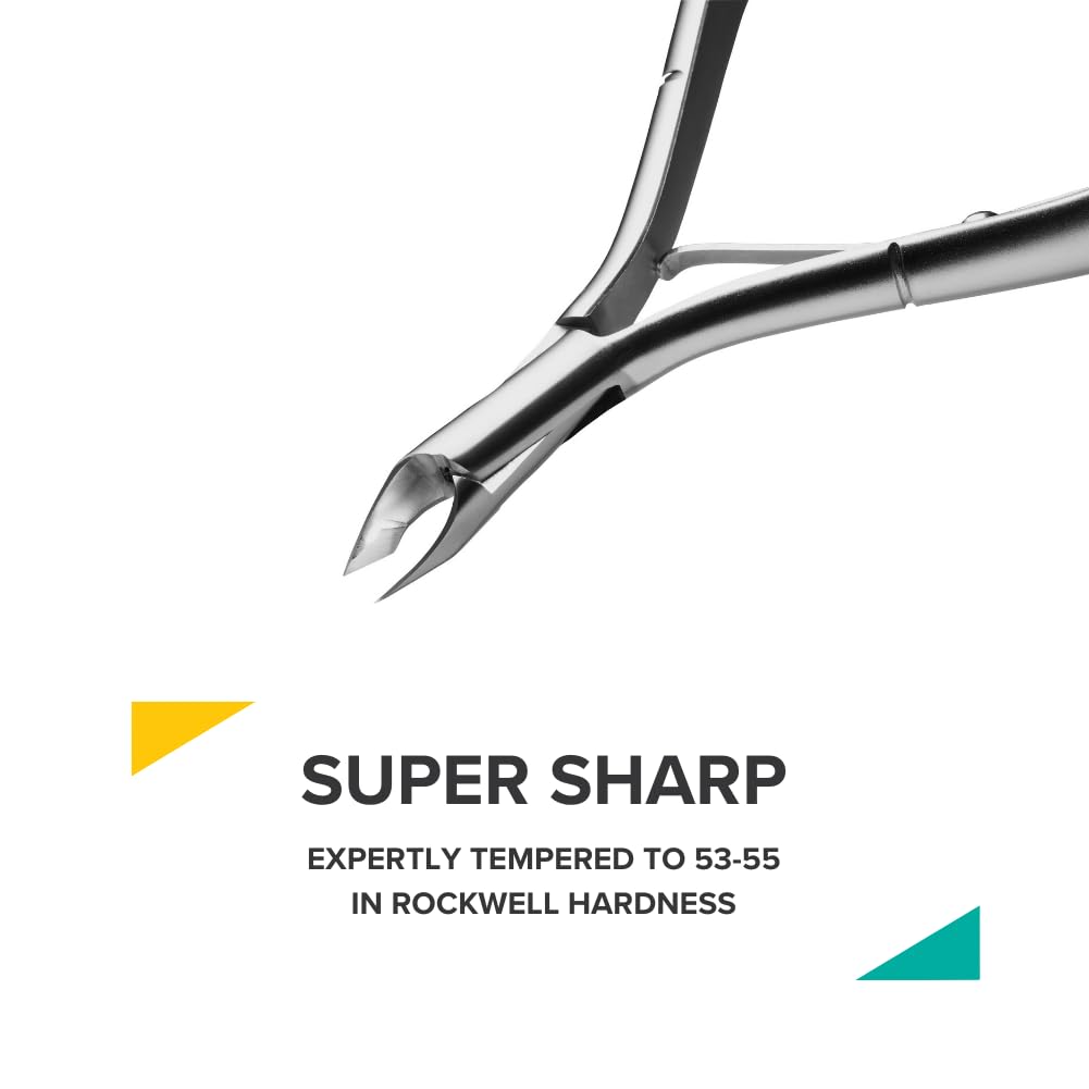 Rui Smiths Ultra-Premium Stainless Steel Cuticle Nippers - Professional Stainless Steel Cuticle Cutters - Spanish Handle, Rounded Box Joint, Matte Chrome Plated - 4mm Jaw, Single Spring