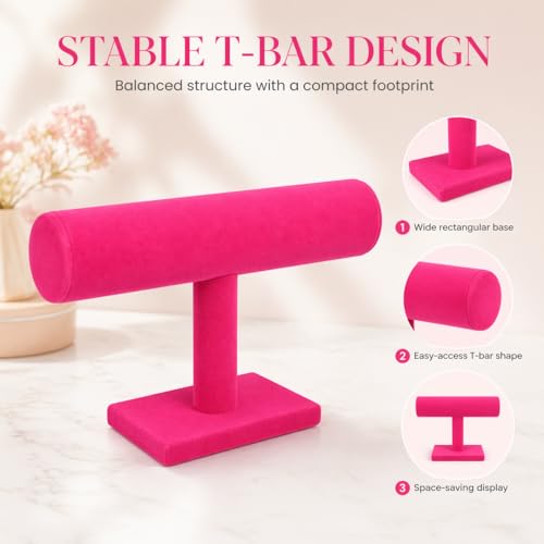ChezMax Necklace Jewelry Display Jewelry Stand Hovering T-Bar Bracelet Holder for Home Organization - color: E-Rose Red Velvet
