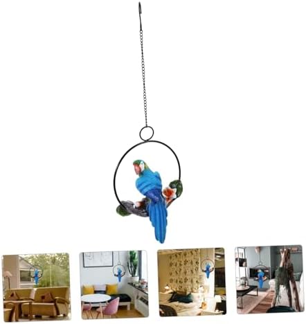 Blue Hanging Parrot Ornament with Iron Ring Resin Garden Decor