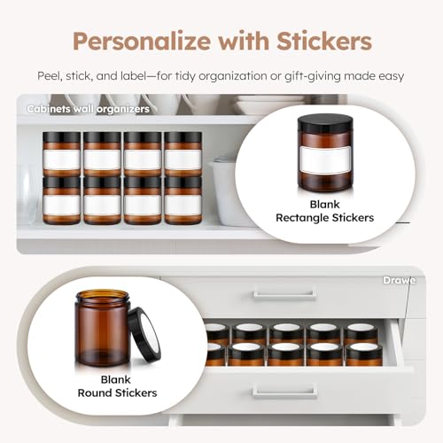 8 oz Amber Glass Jars with Lids, 12 Pack Amber Small Glass Jars with Black Lids, Lotion Container Empty Cosmetic Travel Containers for Sample, Cream, Lotion, Honey, Powder - color: Amber-Black Lids, size: 8 Ounces