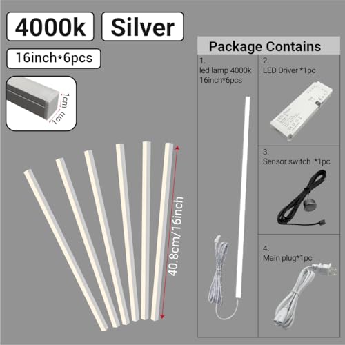 HAMRVL LED Recessed Lighting Wall Panel Lights - 6pcs 16-Inch 4000K Natural White Slat Wall Lights with Touch Switch, Self-Adhesive Dimmable LED Panel Light Strips for Acoustic Panels, Living Rooms - color: Silver - Natural White 4000k, size: 16inch - 6Pa
