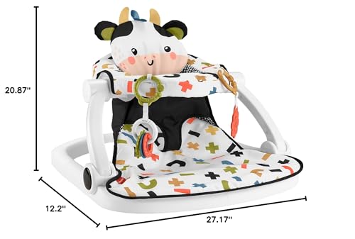 Fisher-Price Portable Baby Chair, Cute Cow Sit-Me-Up Floor Seat with BPA-Free Teether & Clacker Newborn Developmental Toys