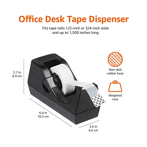 Amazon Basics Weighted Desktop Tape Dispenser with Non-Skid Base, Desk Accessory, 3-Pack