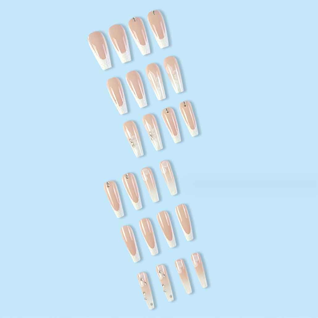 Foccna White Press on Nails Extra Long, Acrylic Fake Nails Coffin Crystal Flower Design False Nails,Artificial Nails for Women and Girls, 24 pcs