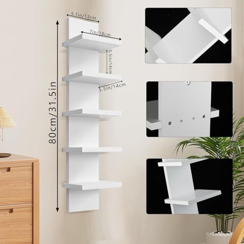 5 Tier Wall Shelf Unit - Lack Floating Shelf White，2 Pack - Narrow Smooth Laminate Finish - Vertical Column Wall Decor Mount Floating Storage Home Decor Organizer Tall Tower Utility Shelf - style: 2 PCS，5 Tier, white