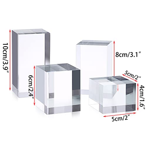 Hipiwe 4PCS Acrylic Display Risers Stand Clear Square Action Figures Collection Organizer Holder Collectibles Display Blocks Tabletop Jewelry Perfume Display Stand Photography Props