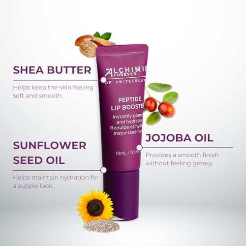 Alchimie Forever Lip Booster, Peptide-Power Plumping Formula for Hydrating Lip Treatment with Volulip & Maxilip by Sederma, Shea Butter, and Jojoba Oil – Vegan Balm for Dry Lips – 0.3 FL Oz