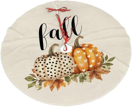 Fall Pumpkins Flowers Maple Christmas Tree Skirts 30", Xmas Tree Cloth Mats Trees Skirts for Decor Gift, Home Decoration