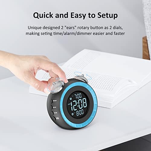 uscce Loud Dual Alarm Clock with Powerful Adjustable Bed Shaker | Easy Alarm Clock with 0-100% Dimmer & Battery Backup - Vibrating Alarm Clock for Heavy Sleepers or Hearing Impaired (Blue)