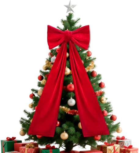 Piemow Christmas Tree Topper Bows, 19" x 40" Large Wine Red Velvet Bows