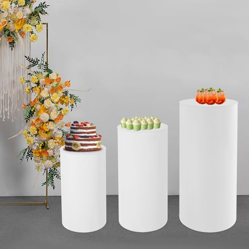 3 Pcs Round Cylinder Pedestal Stands White Thickened PVC Reusable Dessert Display Plinth Pillars for Party Weddings or Banquets 35.4''(L),29.5''(M),23.6''(S) - size: 35.4''(L),29.5''(M),23.6''(S)