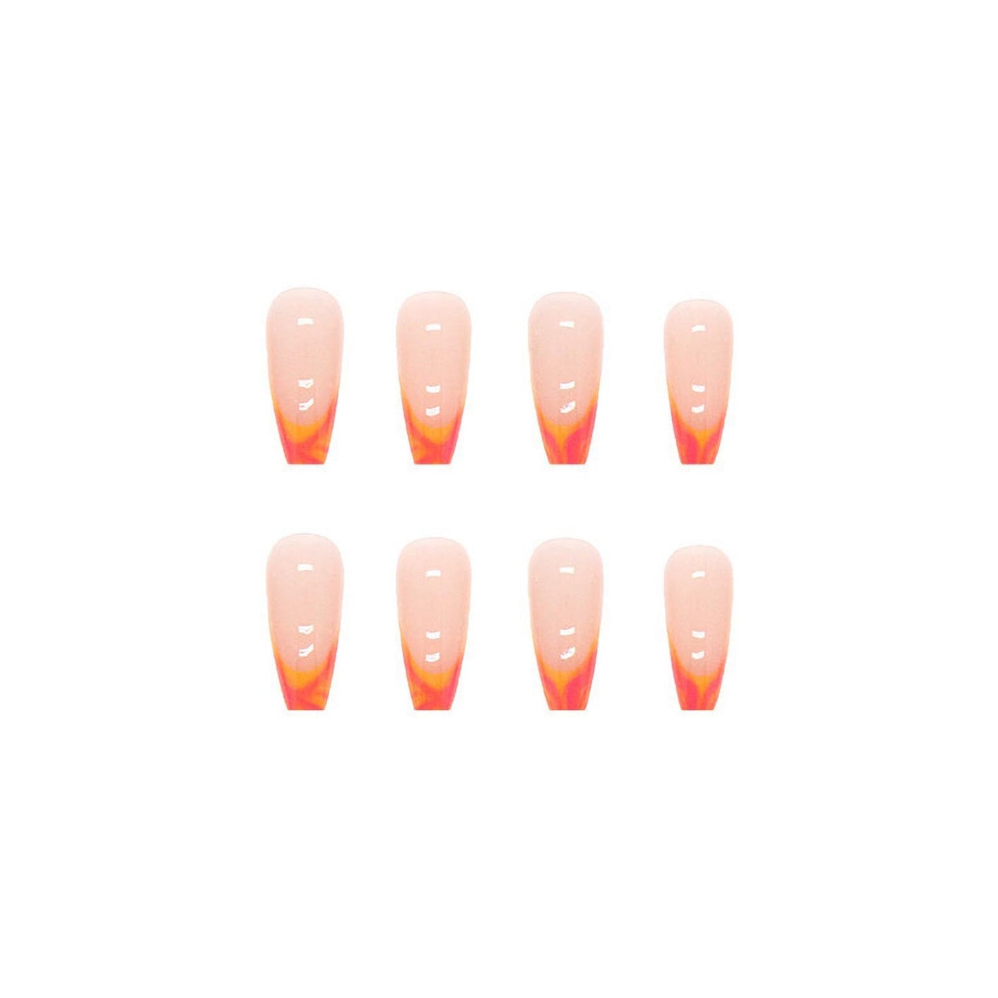 MISUD Press on Nails - Long Coffin Glue on Nails with French Tip, Acrylic Summer Orange Design 24 pcs