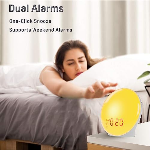 JALL Full-Screen Wake Up Light Sunrise Alarm Clocks for Bedrooms, White Noise Machine for Heavy Sleepers, 25 Natural Sounds, Dual Alarms, FM Radio, 17 Dimmable Colors, Bluetooth Speaker