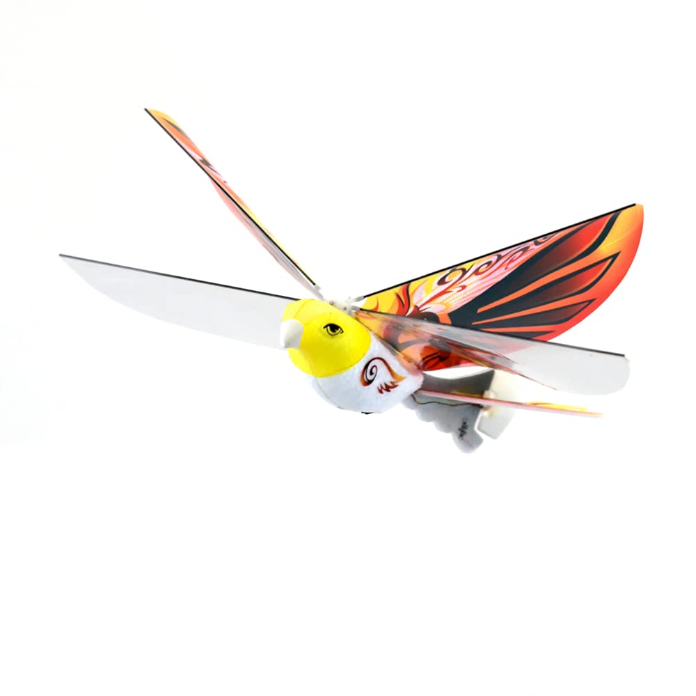 MUKIKIM eBird Orange Phoenix - Flying RC Bird Drone Toy for Kids. Indoor/Outdoor Remote Control Bionic Flapping Wings Bird Helicopter. USB Recharging.