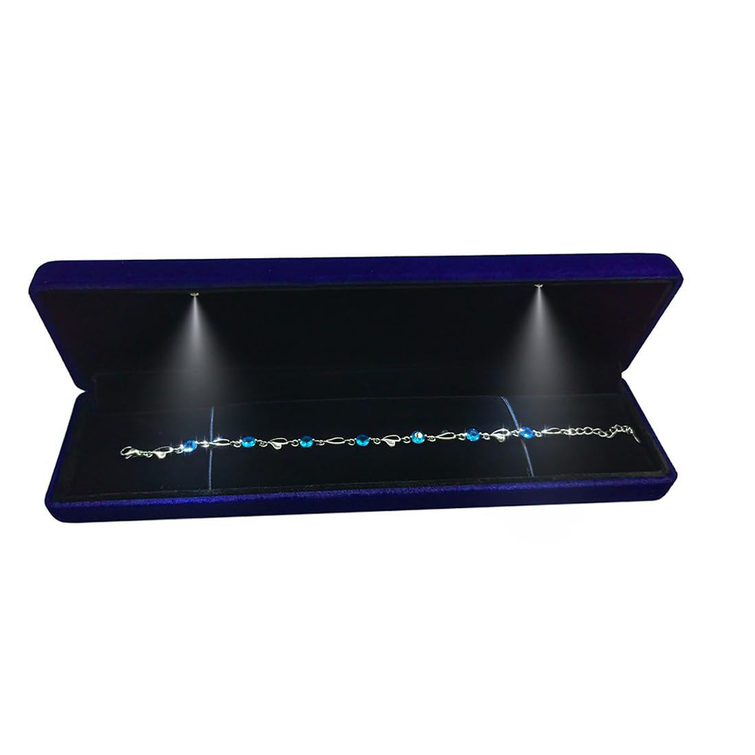 GBYAN Velvet Chain Necklace Box with LED Light, Long Bracelet Storage Case, Jewelry Display Gift Box for Engagement, Anniversary,Wedding and Birthday,Blue