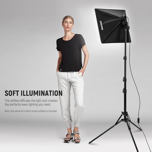 NEEWER 16x16in/40x40cm Softbox with E26 Porcelain Socket/Power Cord/White Diffuser/Stand Adapter, Durable Nylon Softbox Lighting Modifier for Studio Photography Lighting, SF4040 (US Plug) - size: 40X40cm