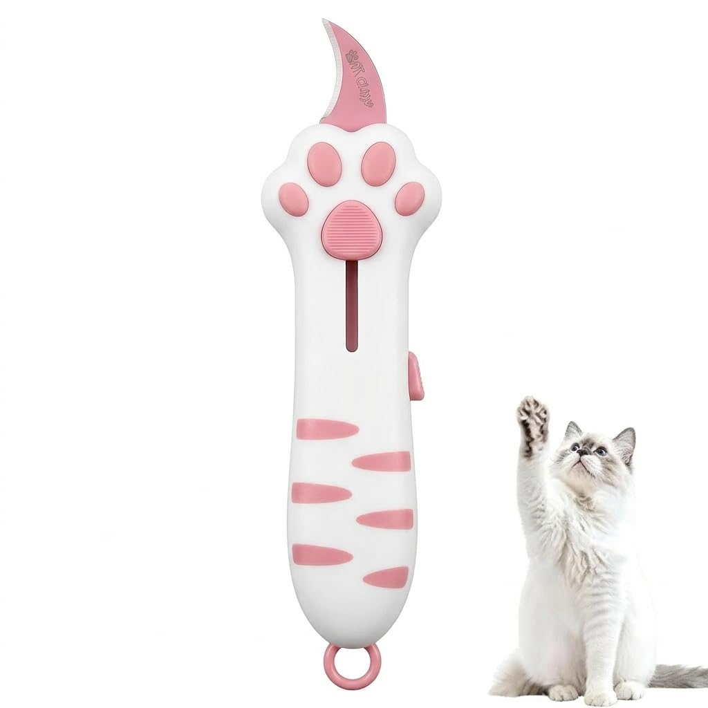 Cat Paw Box Cutter 2026 Retractable Cat Box Cutter with Cute Paw-Shaped Handle, Cat Box Paper Cutter Multifunctional Utility Knife for Effortlessly Opening Boxes, Cartons (PINK)