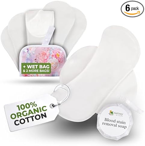 Organic Cotton EcoComfort Reusable Period Pads for Light Flow (S+M, 6-Pack); High-Temp Washable Cloth Pads for Women & Teens; Non-Irritating, Soft Reusable Pads Menstrual for Comfortable Period Care