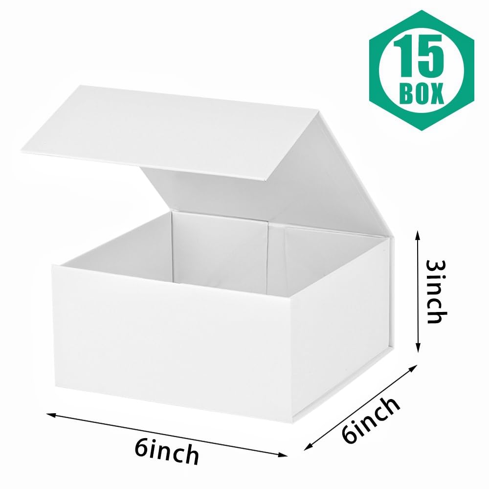 PLINJOY Magnetic Gift Box 15 Pack White Small Gift Box with Lids Closure in Bulk, Luxury Cardboard Gift Boxes for Presents,Bridesmaid Proposal,Packaging for Small Business,Parties,Bulk 6x6x3