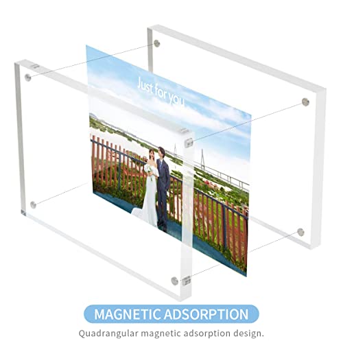 Sezanrpt Acrylic 4x6 Picture Frame, Clear Photo Display Magnetic Photo Frame 4x6, Double Sided Frameless Desk Picture Frames for Office - size: 4'' x 6''