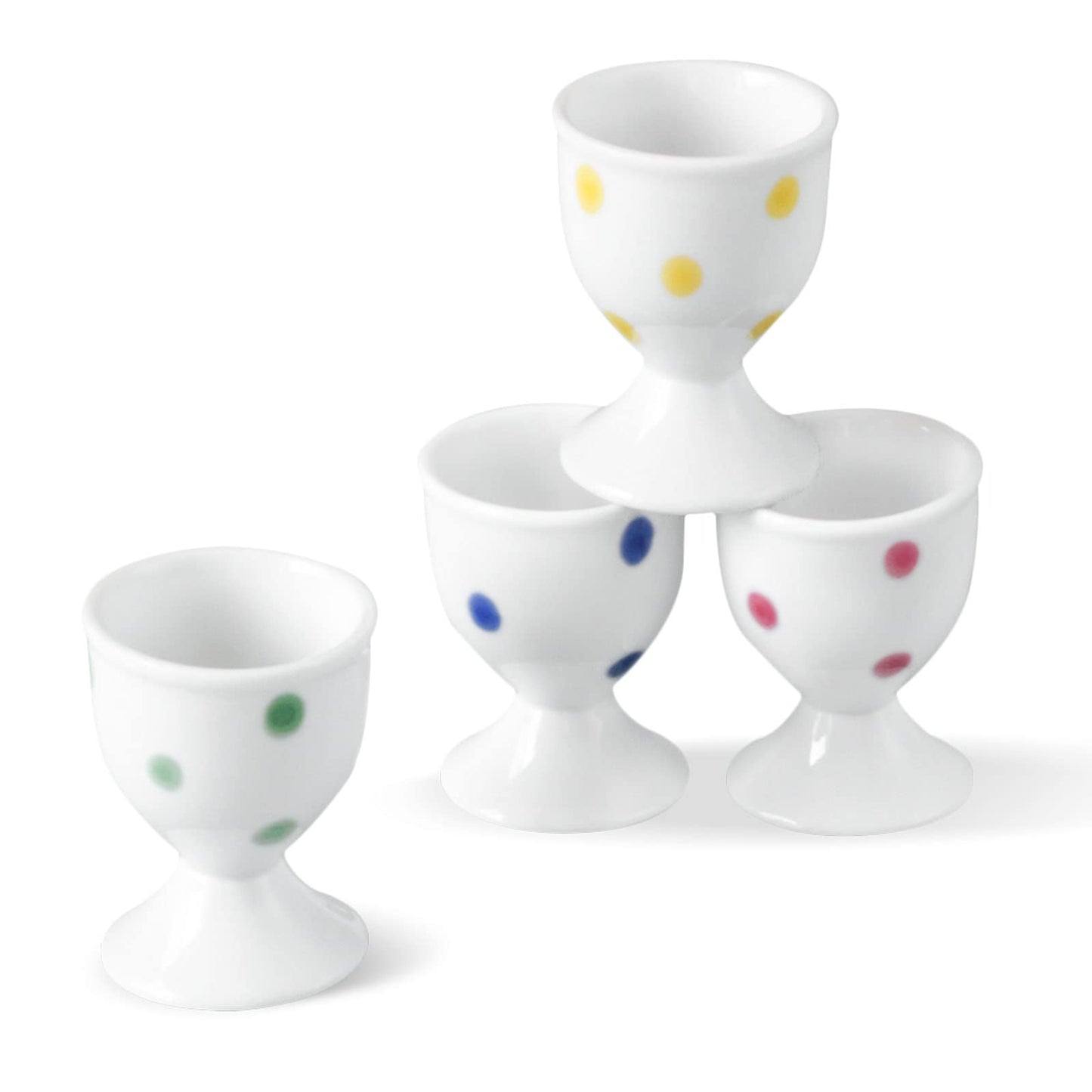 Cinf Ceramic Polka Dots Egg Cup Gift Set of 4 Porcelain Holder Breakfast Boiled Cooking Tools Stable Easy to Clean Childhood Memories Table Decoration Kitchen