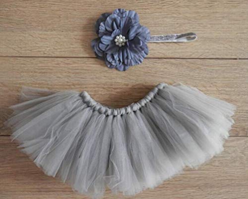 Baby Photography Props Boy Girl Photo Shoot Outfits Newborn Lovely Costume Tutu Dress Flower Headband - color: Gray