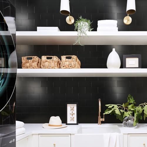 Vamos Tile 100-Piece Peel and Stick Backsplash Seamless Tile,3''x6'' Brushed Black Metal Subway Tile,Stick on Backsplash for Kitchen/Bathroom/Laundry Room - color: Brushed Black