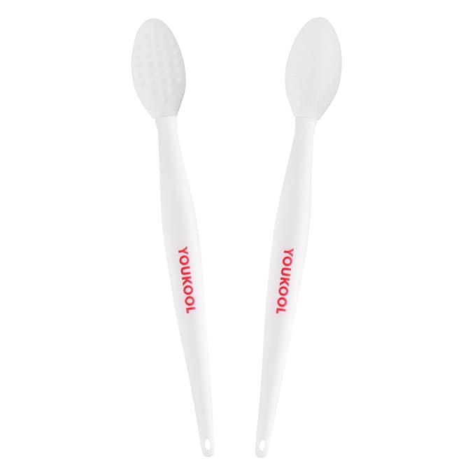 Lip Scrub Brush,Double-Sided Silicone Exfoliating Lip Brush Tool for Smoother and Fuller Lip Appearance,White,2pcs