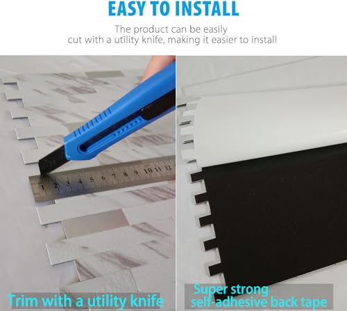 10-Sheet Peel and Stick Backsplash Tile, PVC Mixed Metal Stick on Kitchen, Bathroom Vanities, Fireplace Décor, Laundry Table(White Marble + Silver-2) - color: White Marble + Silver-2