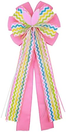 Meseey Large Easter Burlap Bow 20 x 10 Inch Wreaths Spring Bunny Rabbit Bows for Gift Wrapping Tree Topper Front Door Party Home Decorations (Bunny Bow)