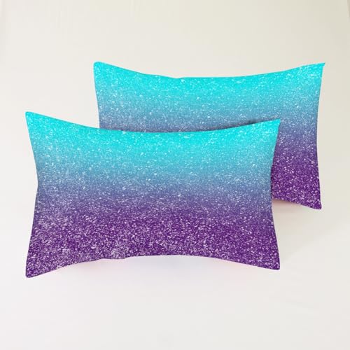 Glitter Blue Purple Fitted Sheet Set Full Size Fantasy Gradient Sheet Set Soft Microfiber 4-Piece Kids Sheet Set Full Bedspread 1 Fitted Sheet+1 Flat Sheet+2 Pillowcase Bedding Set - color: Blue and Purple, size: Full