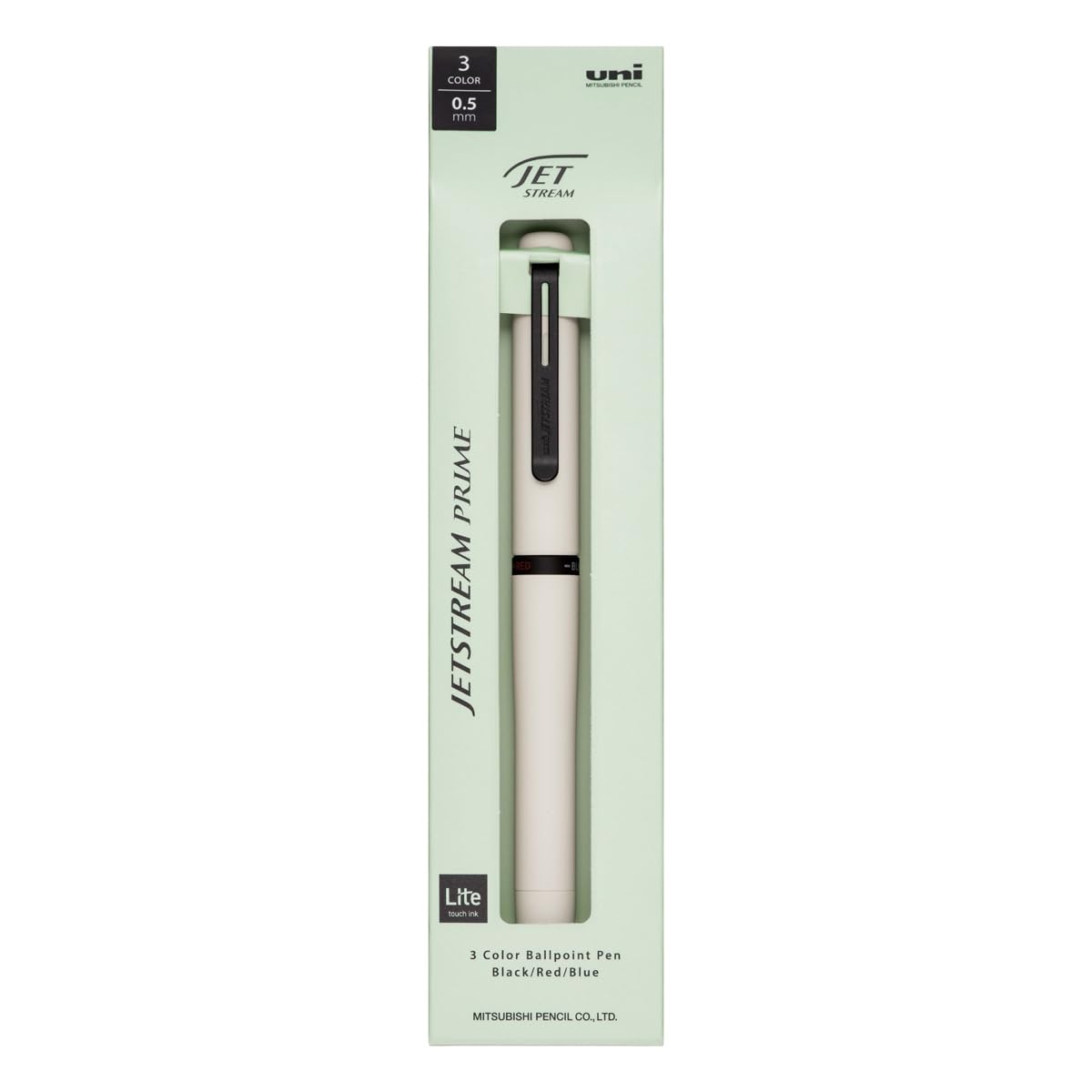 Uni Jetstream Prime Rotational Twist-Action 3-Color Ballpoint Pen, Equipped with 0.5mm Lite Touch Ink (Black, Red, Blue), All-Metal Barrel, Cloudy White, SXE3LPR05.46
