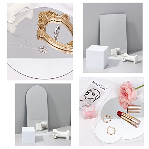 4PCS Geometric Mirror Photo Props Set, Acrylic Mirror Reflection Board Photography Background Props for Goods, Crafts, Lipstick, Jewelry, Cosmetics, Makeup Tools, Food - color: Clear