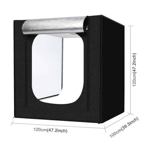 48"x48"x40" Large Photo Studio Light Box Photography, 4 Light LED Panels Dimmable Shooting Tent with 3 Color Backdrops Continuous Lighting Softbox for Bulky Items Photography - size: 48x48 in (4 LED Strips)