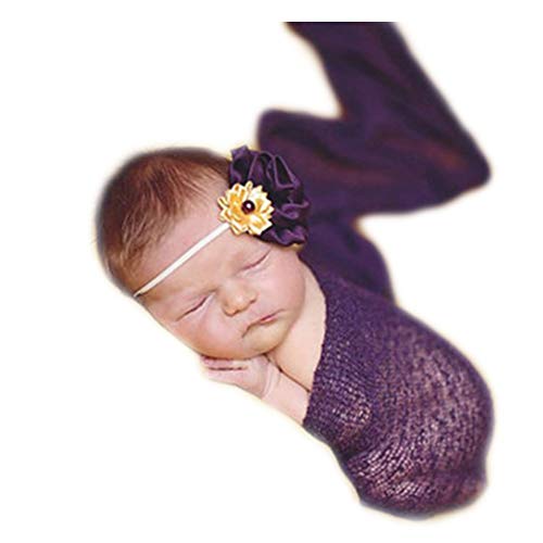 Newborn Photography Props Wrap Stretch Long Ripple Blanket Yarn Baby Photo Props Boy Girl Cloth Fabric Layer - color: Dark Purple