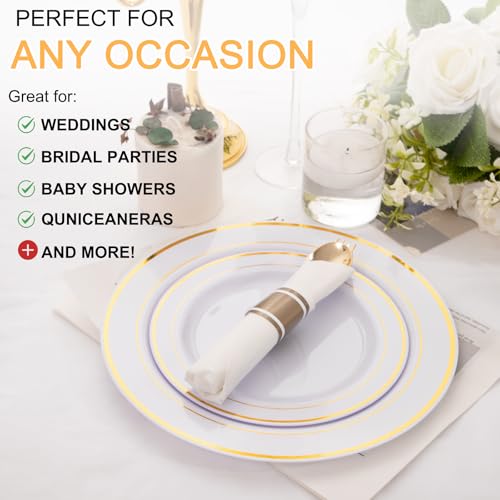 200Guests Pre Rolled Gold Plastic Silverware Sets - Heavy Duty Gold Cutlery - Include 200 Pack Wrapped Disposable Utensils with Napkins for Parties & Dinners & Weddings - color: 200Pack - Gold