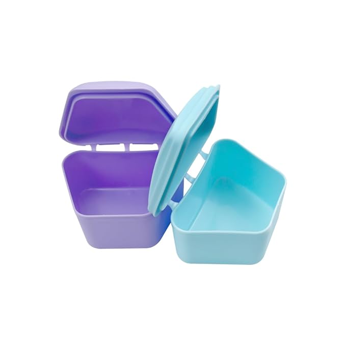 2PCS Trapezoid Retainer Case, Convenient Mouth Guard Cases, Multicolored Denture Bath Box for Aligner, Retainers, Mouth Guard, Night Guard, Travel Cleaning