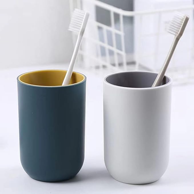 Unbreakable Reusable Drinking Cups Set of 2 Colors, Plastic Toothbrush Cup Tumblers 300 ml/10.5 oz, Dishwasher Safe (Light gray & Navy blue)