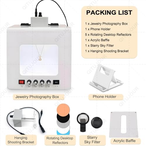 3000-5500K Professional Jewelry Photography Light Box Kit with 360° Electric Rotating Feature, 4pcs Fill Lights-Adjustable Brightness 3000-5500K, Mini Photo Studio Softbox(TB200) - size: TB200