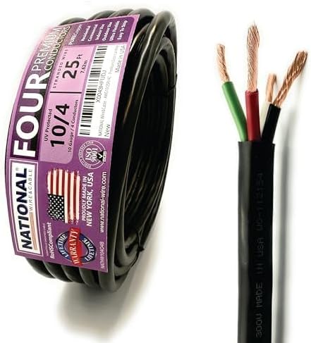 NATIONAL Wire & Cable – 10 AWG 4-Conductor Premium Copper Wire, 25 ft, Stranded | Made in USA, Heavy-Duty Flexible Jacket | Automotive, Solar, Battery, Indoor and Outdoor Use