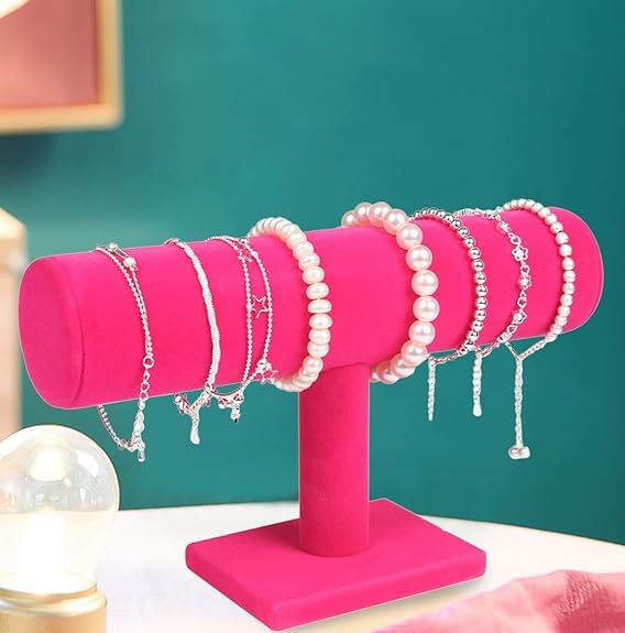 ChezMax Necklace Jewelry Display Jewelry Stand Hovering T-Bar Bracelet Holder for Home Organization - color: E-Rose Red Velvet-2PCS