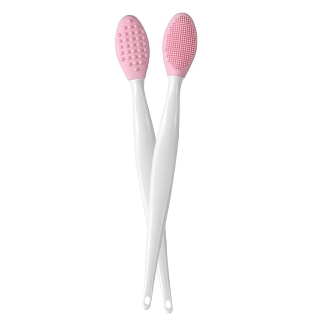 Exfoliating Lip Brush, Silicone Lip Brush Double Sided Nose Scrubber Soft Manual Blackhead Cleaner 2PCS, Soft Cleaner