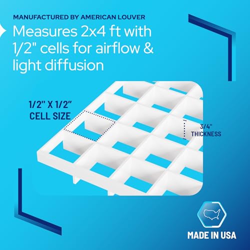 KASTLITE Egg Crate Panel 3-Pack in White | Polystyrene | 23 5/8” x 47 5/8” with 1/2" x 1/2" x 3/8" Cell Size | Manufactured by American Louver | Ceiling Light Covers, HVAC Grilles, Aquarium Eggcrates - color: White