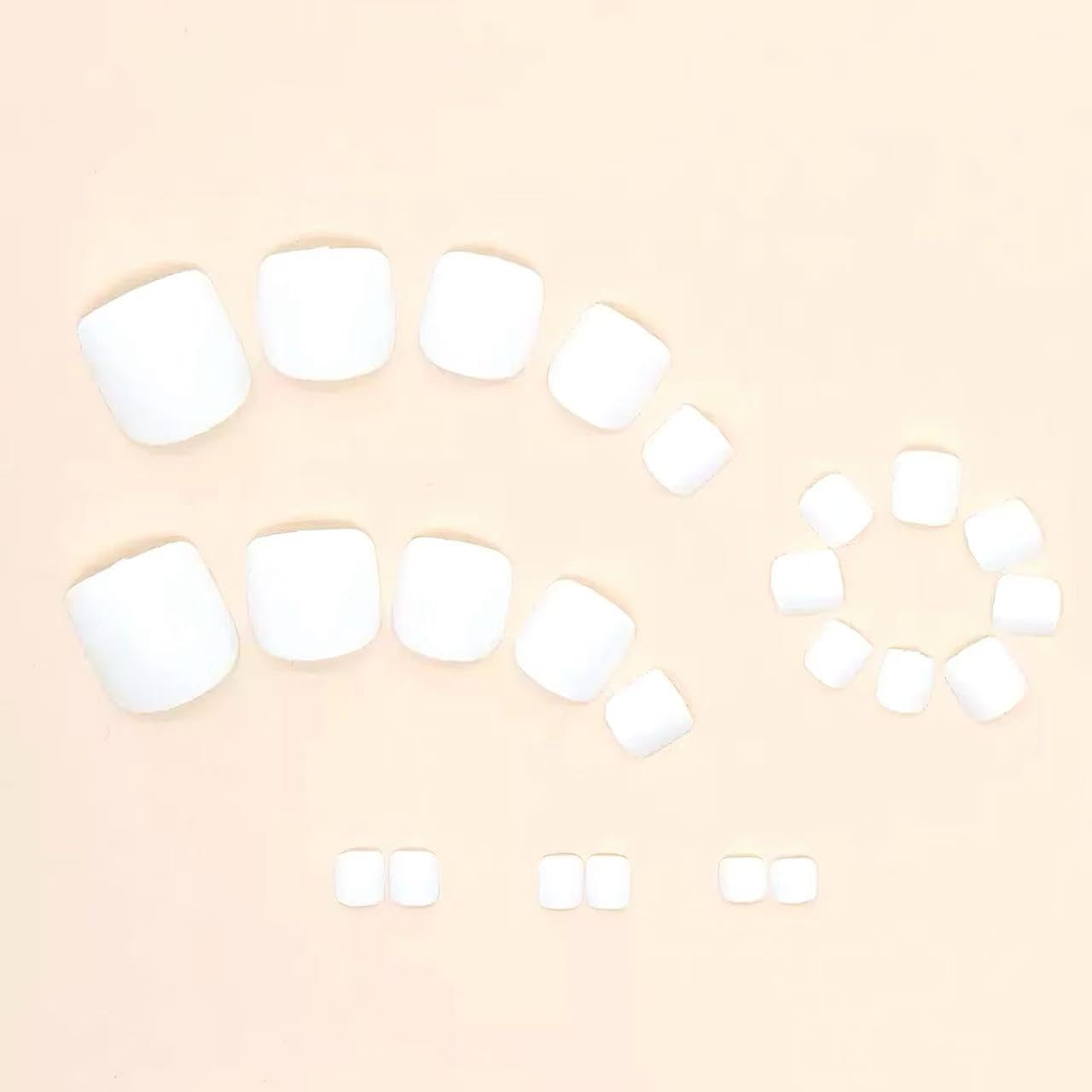 C.Z.Z.T.T.NAILS Press on Toenails Short, White Square Fake Nails, 24 Pieces, Multiple Sizes 6-17.5mm, Artificial Toe Nails for Pedicure