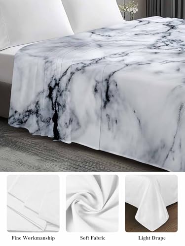 Twin Size Flat Sheet Only, Abstract Marble Stone Texture Bed Top Sheet Soft Microfiber Breathable Bedding Flat Sheets, Natural Crack Gray Rock Top Sheets Hotel Luxury - size: Twin