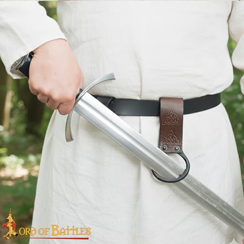 Lord of Battles Medieval Genuine Leather Axe Frog | Axe Holster with Belt Loop | Waist Holder for Axes, Tools - color: Celtic Design :- Brown