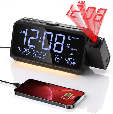 Projection Clock for Bedroom Ceiling, Alarm Clock with Battery Backup