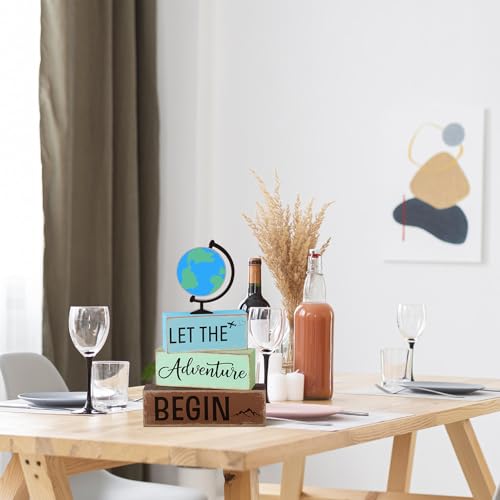 GlikCeil 4 Pcs Adventure Awaits Tiered Tray Decor Earth Day Adventure Wood Table Decoration Travel Party Centerpieces for World Bon Voyage Travel Around The World Party Home Office Desk Shelf Decors - style: Earth