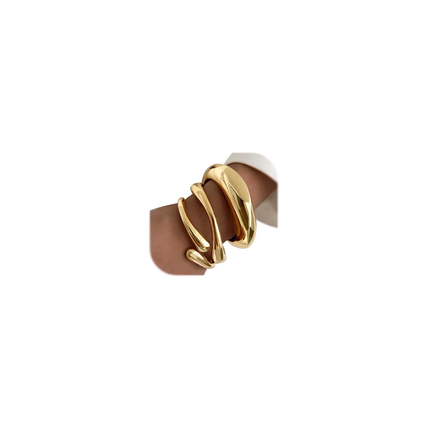 Chunky Gold Bangle Bracelets for Women, Dainty 14k Gold Plated Big Stackable Bangles Set, Trendy Statement Cuff Bracelet Stack Fashion Jewelry Gifts (Gold)